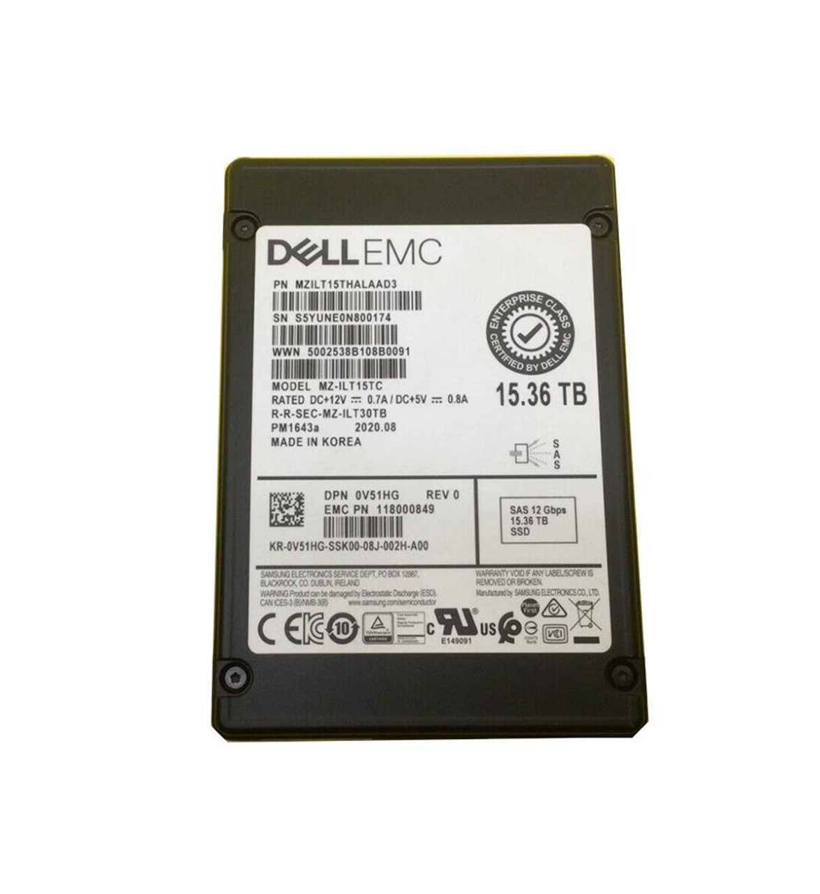 0V51HG Dell 15.36TB SAS 12Gbps SSD