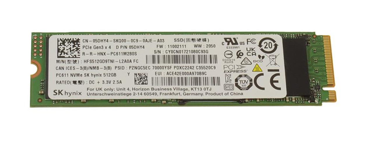 5DHY4 Dell 512GB M.2 Pci Express Nvme Class 40 2280 Internal Solid State Drive