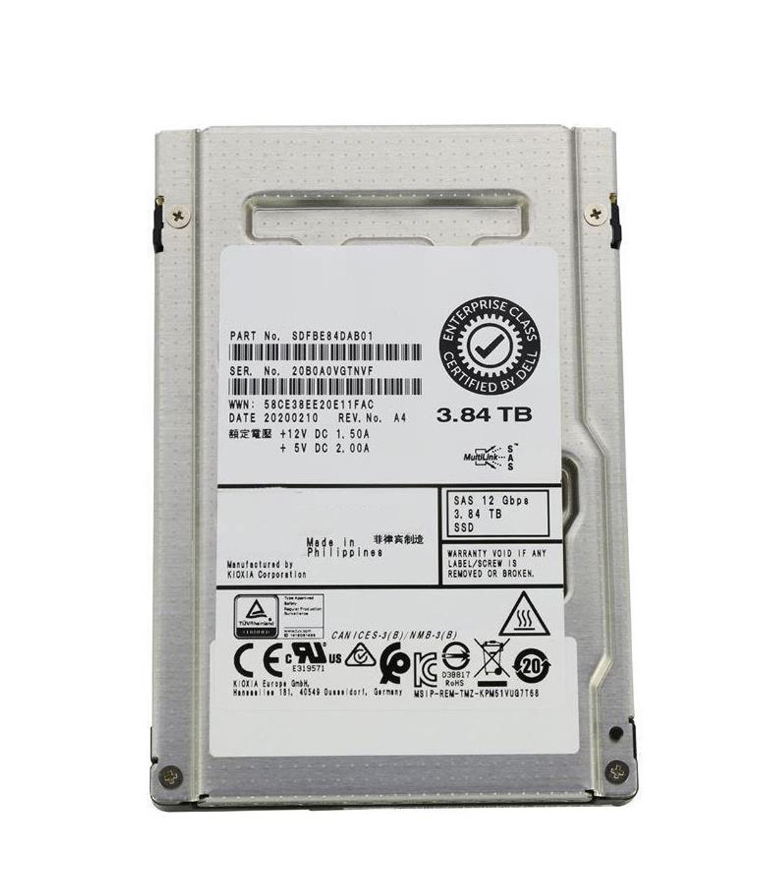 SDFPF84DAB01 Toshiba 3.84TB SSD Nvme 2.5 Ri U.2 Express