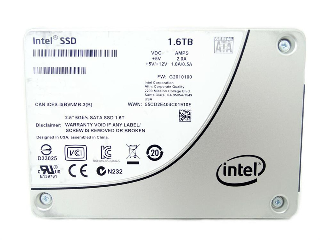 SSDSC2BB016T6R Intel 1.6TB 6G 2.5Inch Mlc SATA SSD