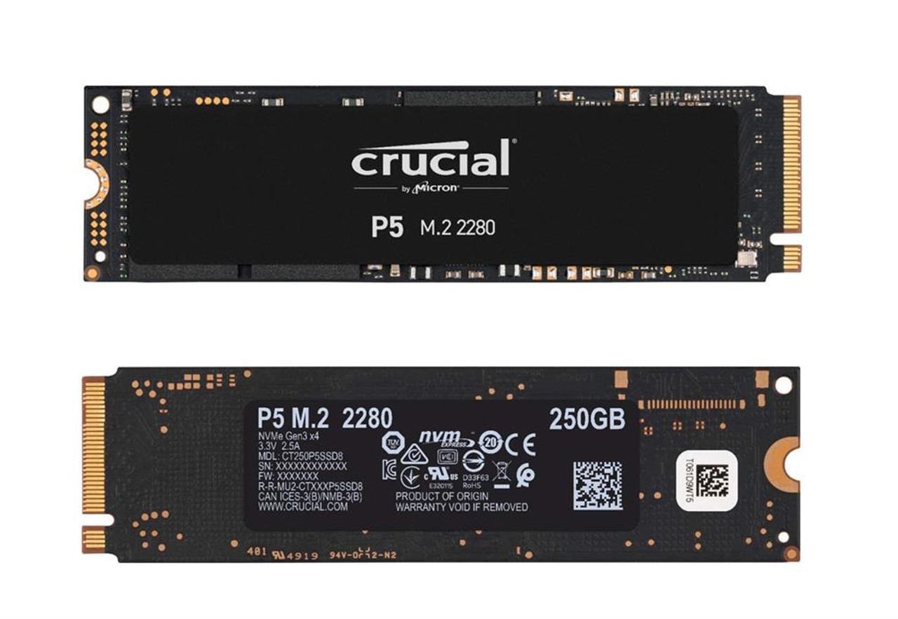 CT250P5SSD8 Crucial P5 250GB TLC PCI Express 3.0 x4 NVMe (AES-256 / TCG Opal 2.0) M.2 2280 Internal Solid State Drive (SSD)