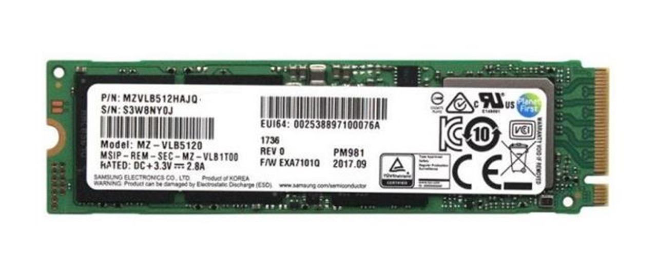 MZVLB512HAJQ-000H7 Samsung PM981 Series 512GB TLC PCI Express 3.0 x4 NVMe  M.2 2280 Internal Solid State Drive (SSD)