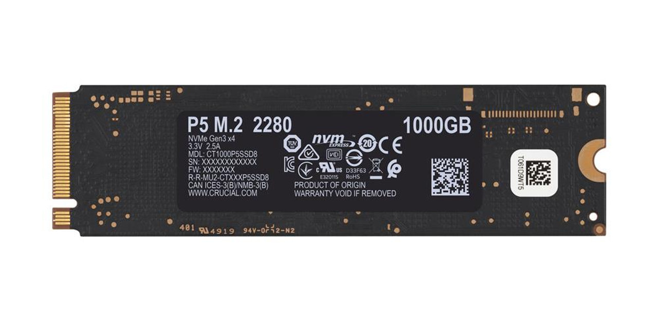 CT1000P5SSD8 Crucial P5 Series 1TB TLC PCI Express 3.0 x4 NVMe (AES-256 / TCG Opal 2.0) M.2 2280 Internal Solid State Drive (SSD)