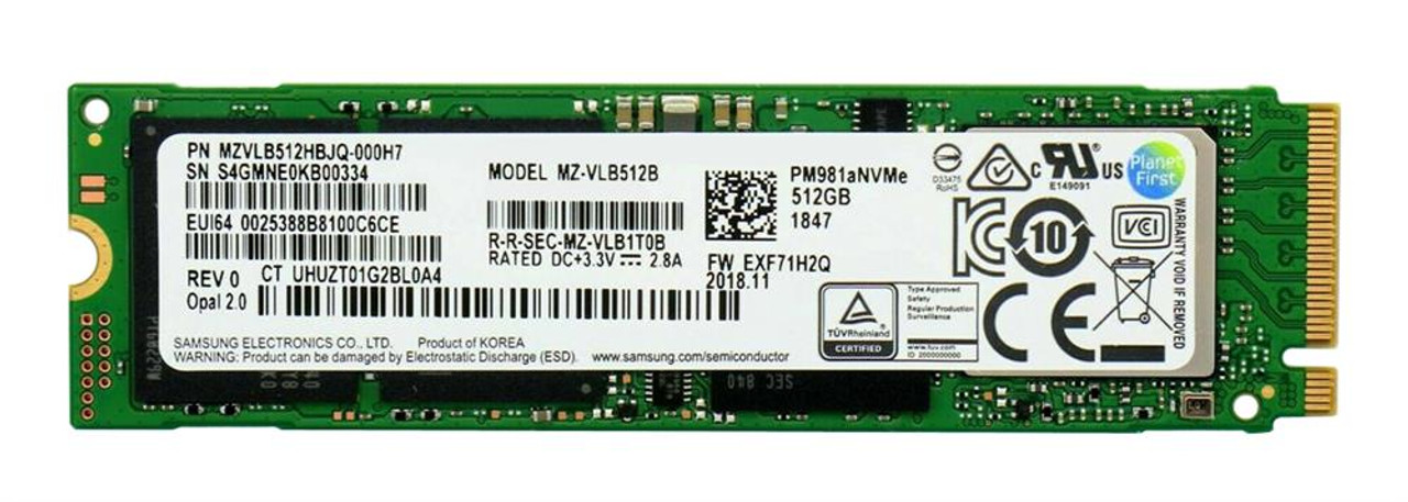 MZVLB512HBJQ-000H7 Samsung PM981a Series 512GB TLC PCI Express 3.0 x4 NVMe (AES-256 / TCG Opal 2.0) M.2 2280 Internal Solid State Drive (SSD)