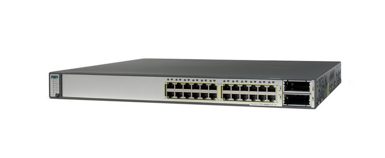 WS-C3750E-24TD-E= Cisco Catalyst 3750E 24-Ports 10/100/1000 RJ-45 Manageable Layer4 Stackable Ethernet Switch with 2x Uplink Ports (Refurbished)