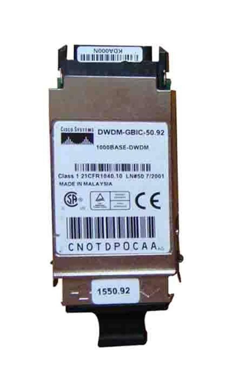 DWDM-GBIC-50.92 Cisco 1.25Gbps 1000Base-DWDM Single-mode Fiber 80km 1550.92nm Duplex SC Connector GBIC Transceiver Module (Refurbished)