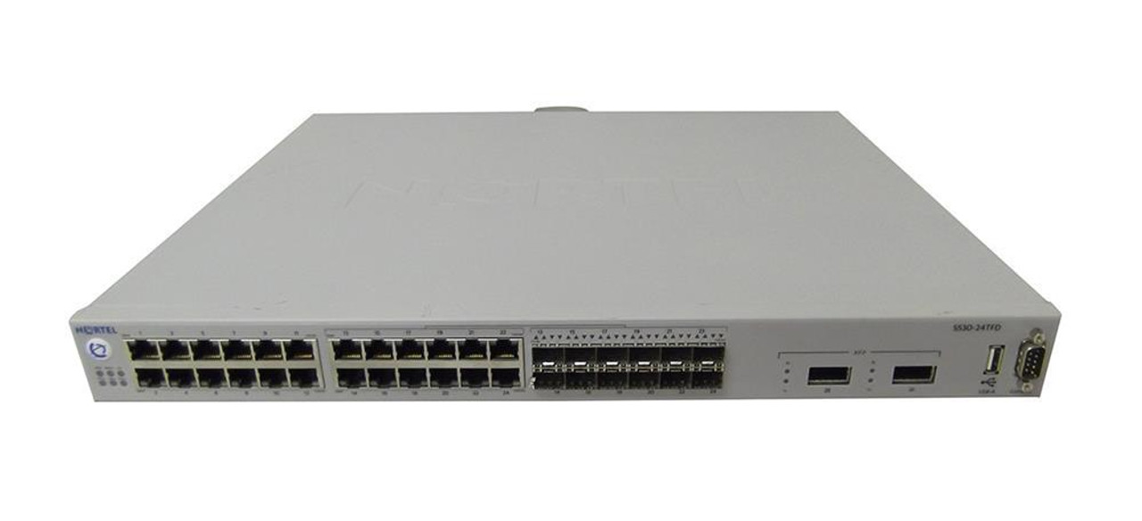 RMAL1001E07-E5 Nortel Ethernet Routing Switch 5530-24TFD 24 Ports EN Fast EN Gigabit EN 10Base-T 100Base-TX 1000Base-T + 12 x Shared SFP / 2 x XFP (empty)