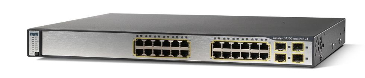 WS-C3750G-24PS-S= Cisco Catalyst 3750G 24-Ports 10/100/1000T RJ-45 PoE Manageable Layer3 Rack Mountable 1U and Stackable Switch with 4x SFP Ports (Refurbished)