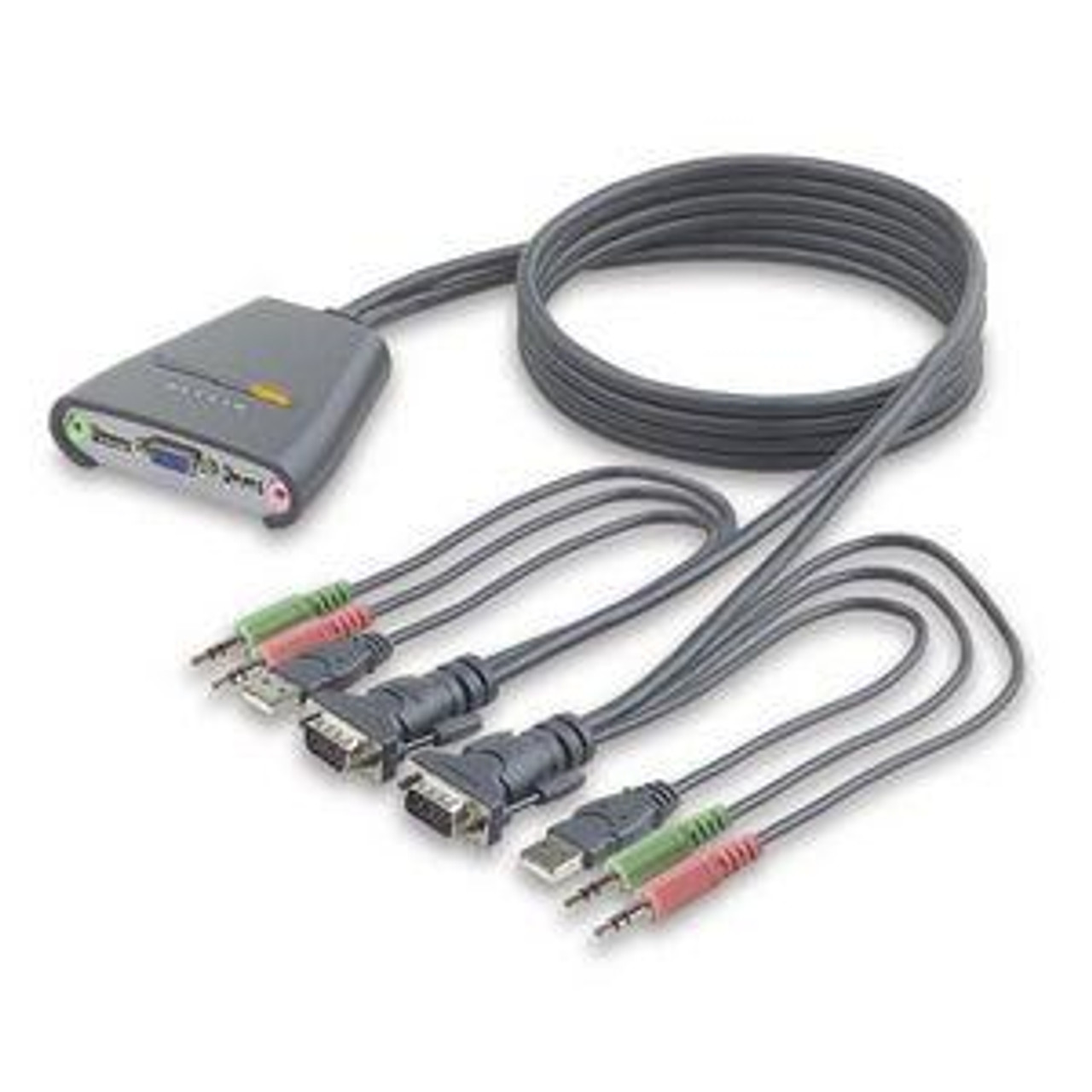 F1DL102U Belkin 2-Port KVM Switch with Built-In Cabling 2 x 1 2 x Type A USB, 2 x HD-15 Video Desktop (Refurbished)
