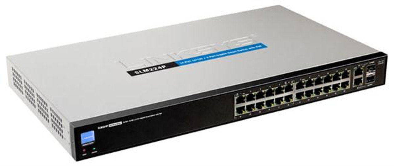 SLM224P Linksys 24-Ports 10/100/1000 2-Port Gigabit Smart Switch with 2 SFP POE (Refurbished)