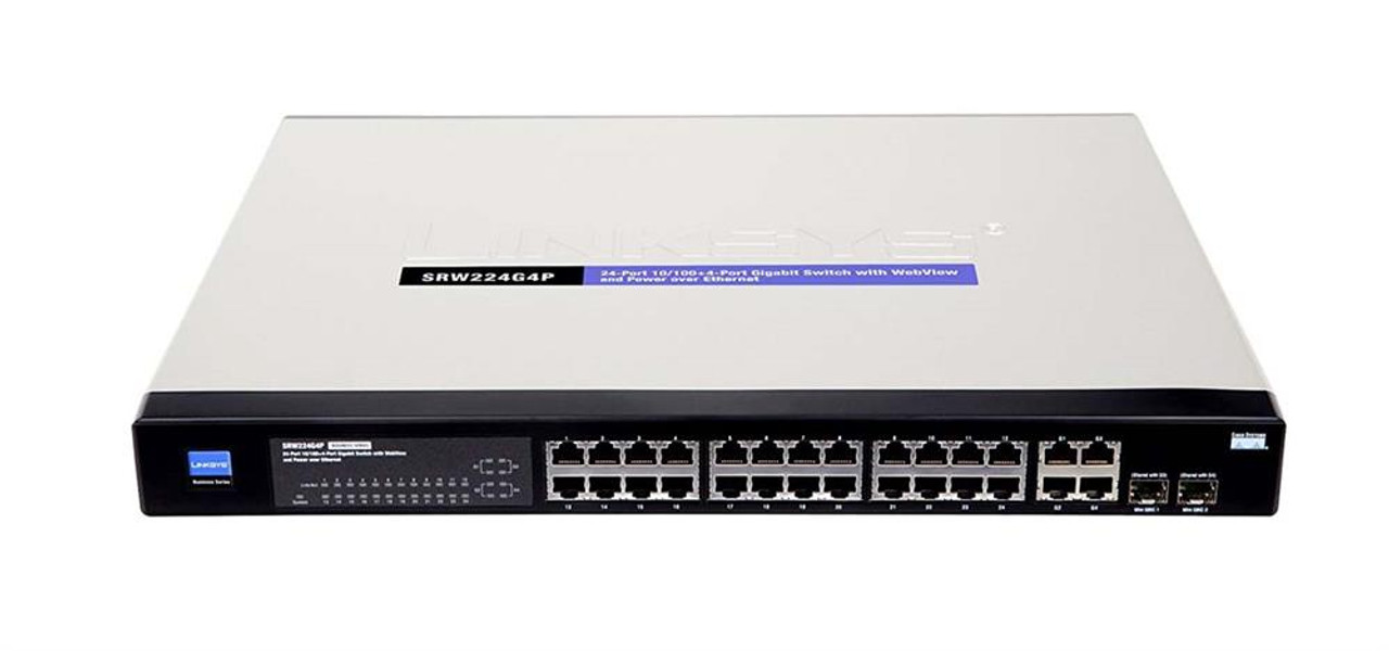 SRW224G4P Linksys 24-Ports 10/100 4-Port Gigabit Switch with Webview and Power over Ethernet (POE) (Refurbished)