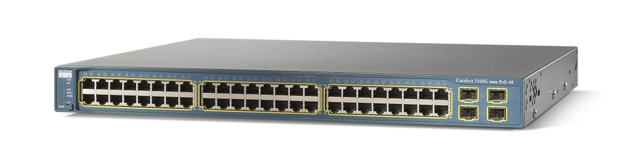 WS-C3560G-48-PS-S Cisco Catalyst 3560G 48-Ports 10/100/1000 RJ-45 PoE Manageable Layer2 Fixed, Rack Mountable and Standalone/Clustering Ethernet Switch with 4x SFP