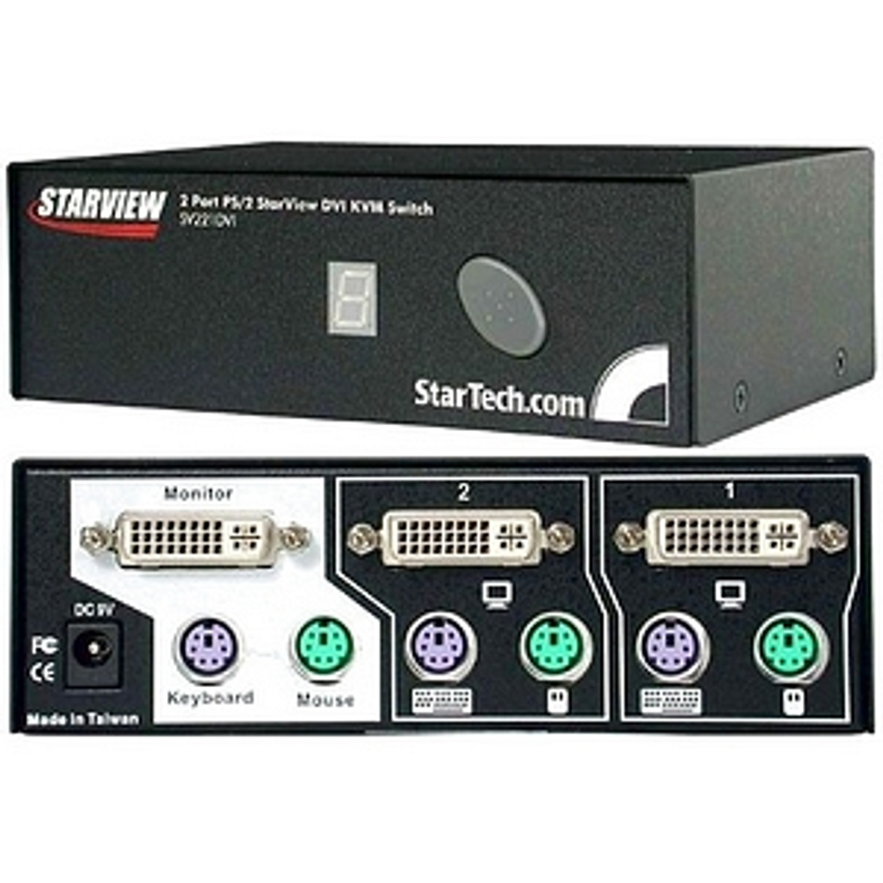 SV221DVI StarTech 2-Port DVI PS/2 2 x 1 2 x mini-DIN (PS/2) Keyboard 2 x mini-DIN (PS/2) Mouse 2 x DVI-I Video KVM Switch (Refurbished)