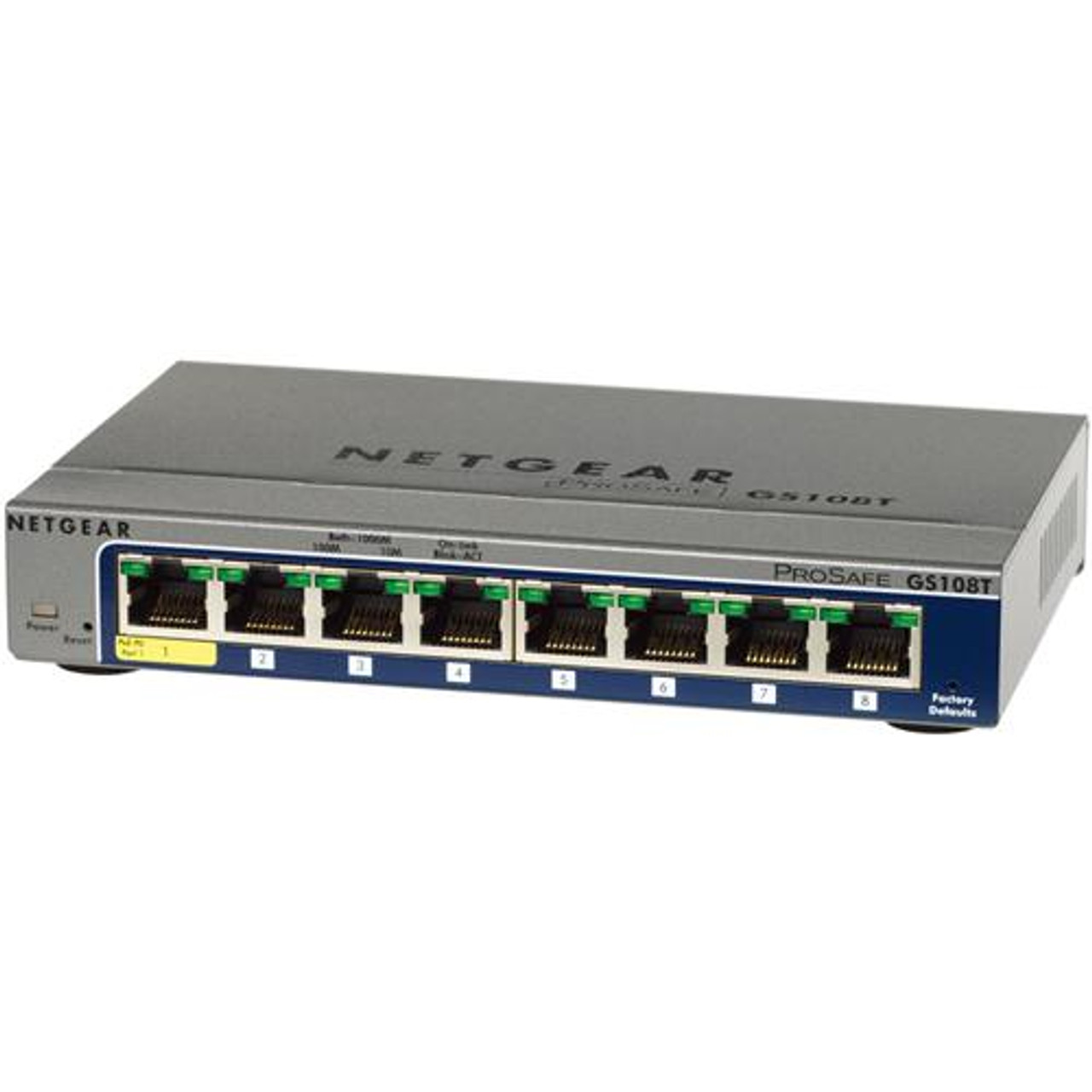 GS108T100NASBIN1 Netgear ProSafe 8-Ports 10/100/1000Mbps Gigabit Ethernet Desktop Switch (Refurbished)