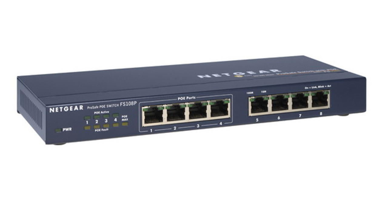 FS108PEU NetGear ProSafe 8-Ports 10/100Mbps Desktop Switch with 4x PoE Ports (Refurbished)