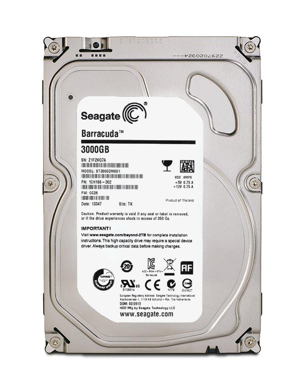 ST3000DM001 Seagate Barracuda 3TB 7200RPM SATA 6Gbps 64MB Cache