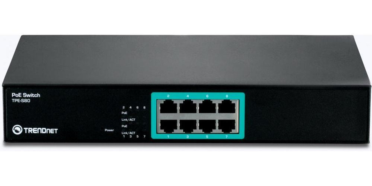 TPE-S80 TRENDnet 8-Ports 10/100Mbps PoE Switch 8 x 10/100Base-TX LAN (Refurbished)