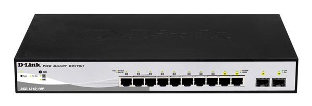 DGS-1210-10P D-Link Ethernet Switch 10-Ports 2 Slot 8 10/ 100/ 1000Base-T 2 10/ 100/ 1000Base-T 2 x SFP (mini-GBIC) (Refurbished)