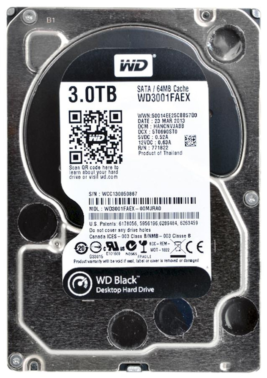 WD3001FAEX-00MJRA0 Western Digital Black 3TB 7200RPM SATA 6Gbps 64MB Cache 3.5-inch Internal Hard Drive