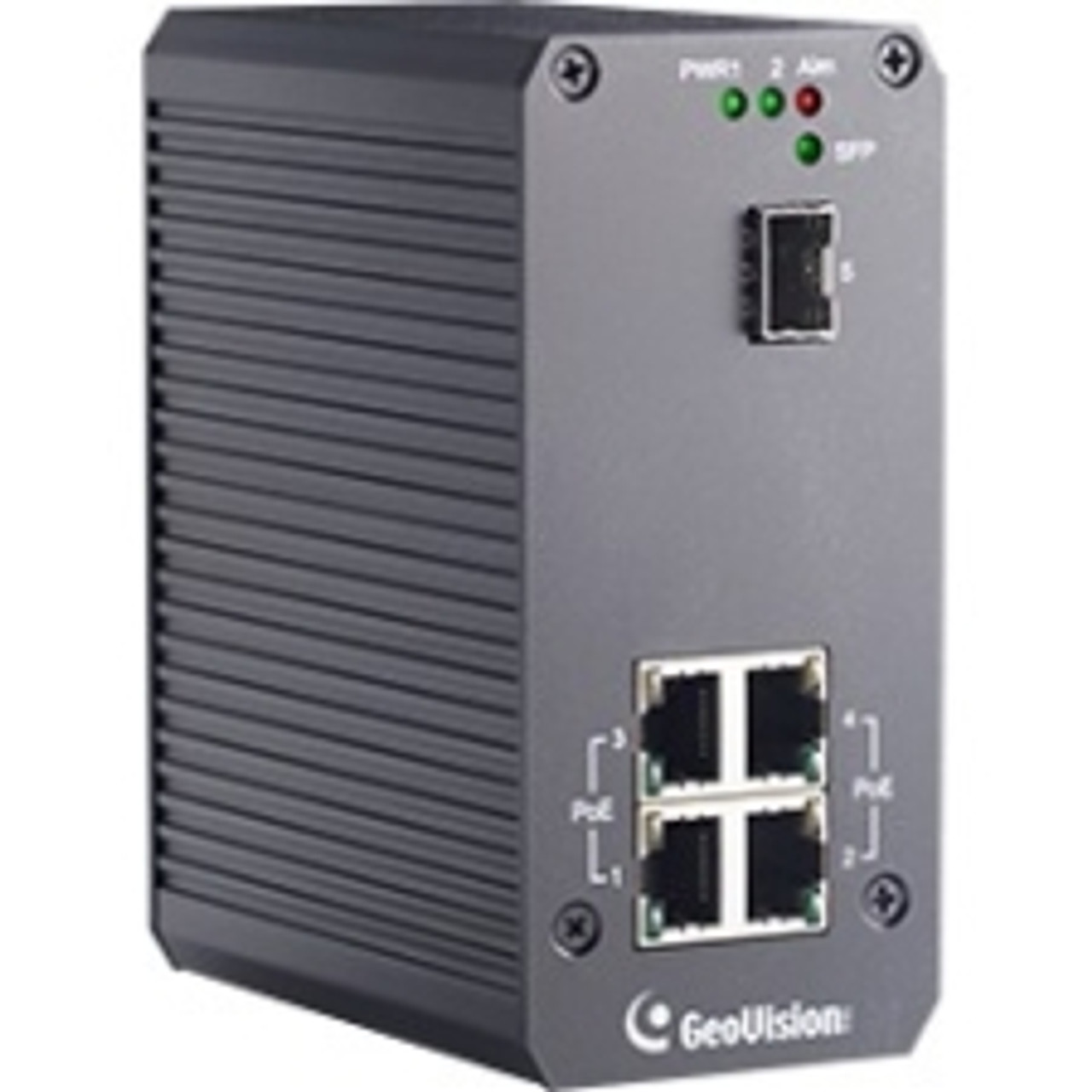 GV-POE0410-E GeoVision 4-port Gigabit 802.3at PoE Switch 4 x Gigabit Ethernet Network, 1 x Gigabit Ethernet Expansion Slot Twisted Pair, Optical Fiber Modular 2