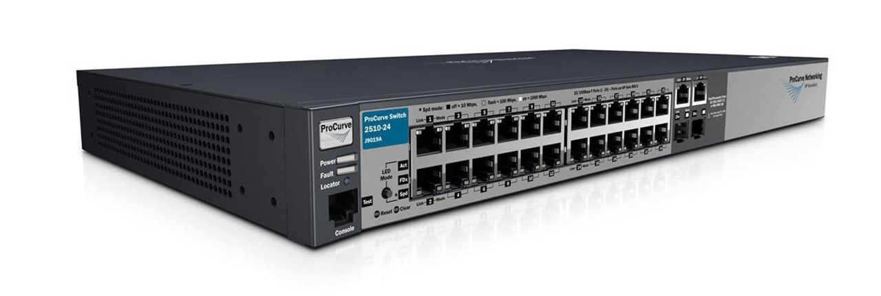 J9019B#ABB HP ProCurve E2510-24 24-Ports Managed Stackable Layer-2 Fast Ethernet Switch + 2x10/100/1000Base-T/SFP (mini-GBIC) 1U Rack-Mountable (Refur