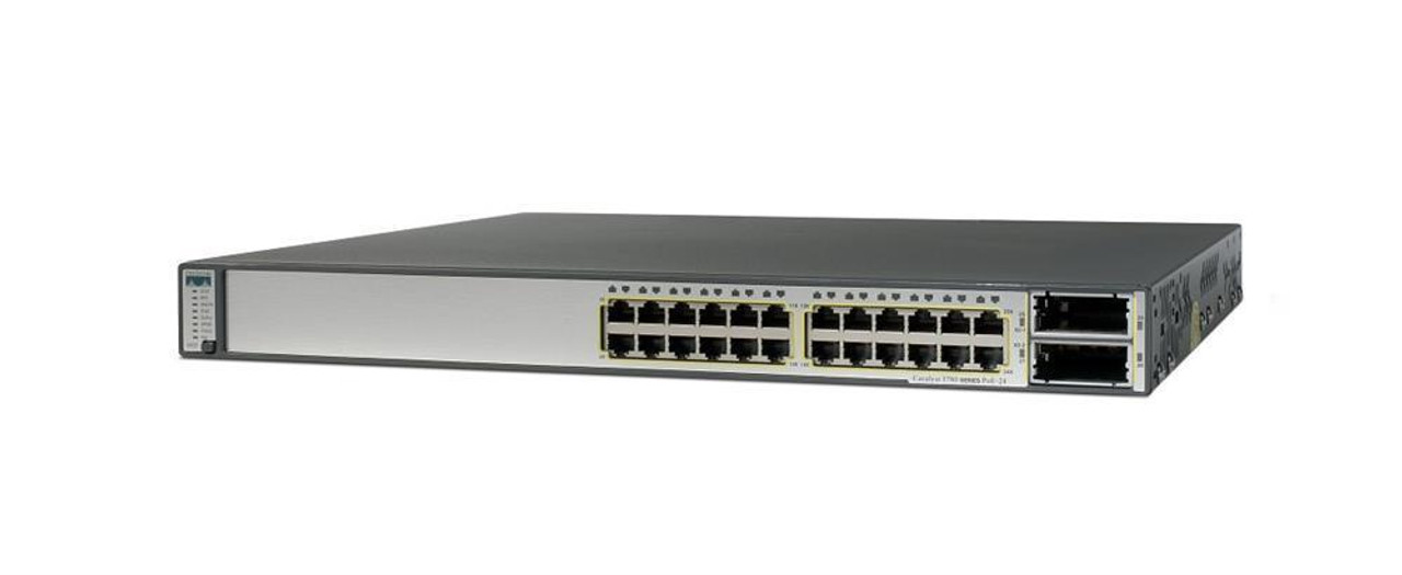 WS-C3750E-24TD-S-122 Cisco Catalyst 3750E 24-Ports 10/100/1000 RJ-45 Manageable Layer4 Stackable Ethernet Switch with 2x Uplink Ports (Refurbished)