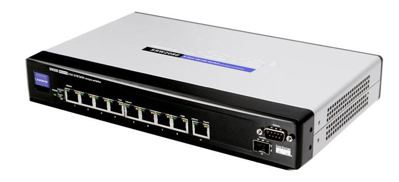 SRW208G-K9-G5 Cisco SRW208G 8-Ports 10/100Mbps 2 x Combo mini-GBIC Ethernet Switch (Refurbished)