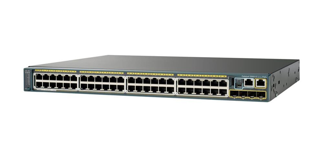 WS-C2960S-48FPS-L Cisco Catalyst 2960 48-Ports 10/100/1000Base-T RJ-45 PoE Manageable Layer2 Rack-mountable and Stackable Ethernet Switch with 4x SFP Ports and