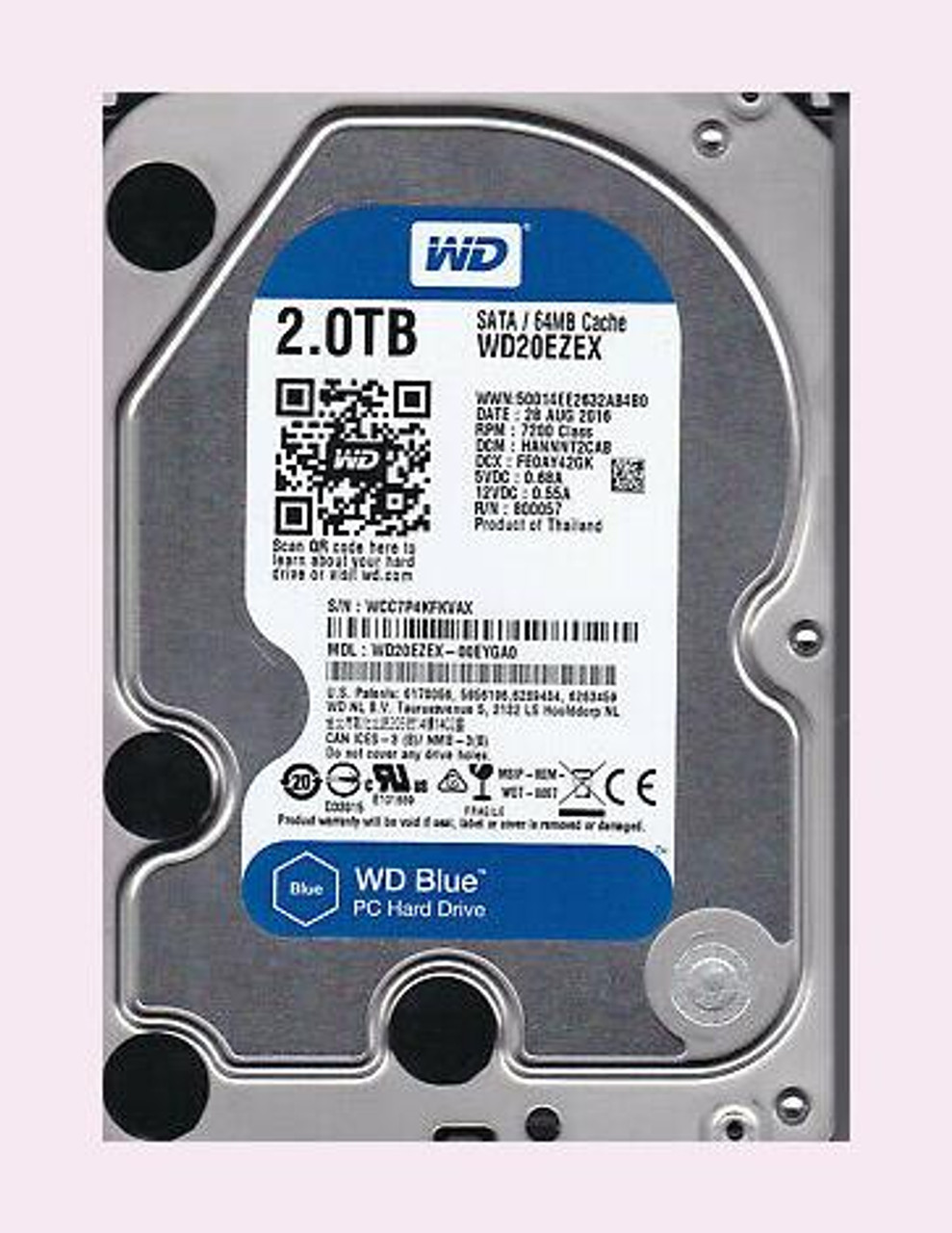 WD20EZEX-OOEYGAO Western Digital Blue 2TB 7200RPM SATA 6Gbps 64MB Cache 3.5-inch Internal Hard Drive
