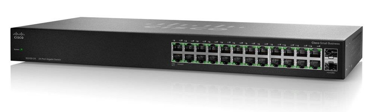 SG100-24 Cisco Small Business 100 Series 24-Ports Gigabit Unmanaged Rack  Mountable Switch with 2 Combo Mini-GBIC Ports (Refurbished)