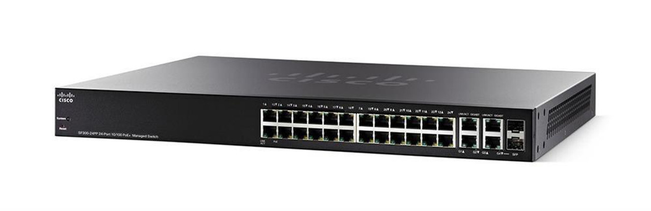 SF300-24PP-K9-JP Cisco SF300-24PP 24-Ports 10/100 PoE+ Managed Switch w/Gig Uplinks (Refurbished)