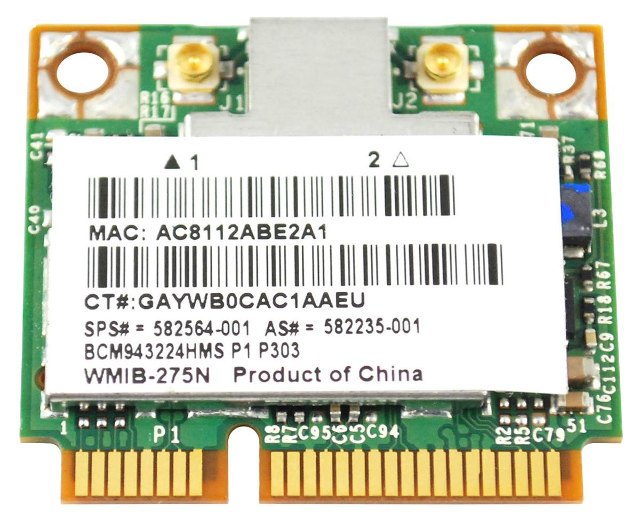 BCM943224HMSP1 Broadcom Dual Band 300Mbps 2.4GHz / 5GHz IEEE 802.11a/b/g/n Bluetooth 4.0 Half Mini PCI Express Wireless Network Card