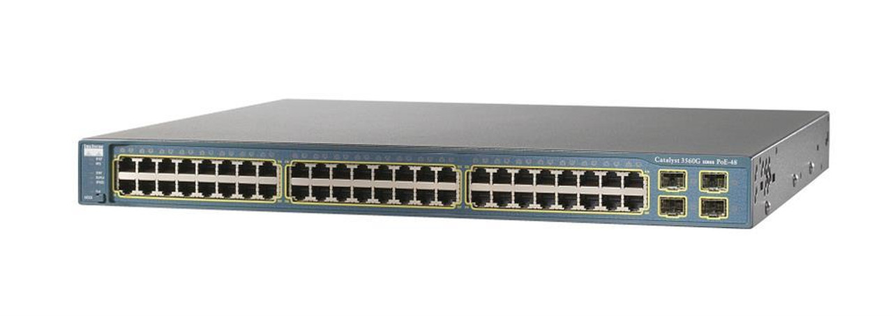 WS-C3560G-48PS-E-N Cisco Catalyst 3560 48-Ports 10/100/1000 RJ-45 PoE Manageable Layer2 Fixed, Rack Mountable and Standalone/Clustering Ethernet Switch with 4x SFP