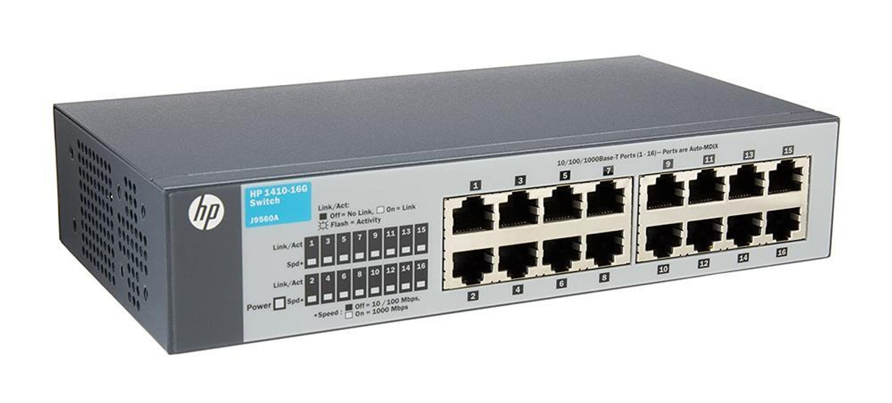 J9560AR#ACC HP Procurve 1410-16G 16-Ports 10/100/1000 RJ-45 Unmanaged Desktop Gigabit Ethernet Switch (Refurbished)