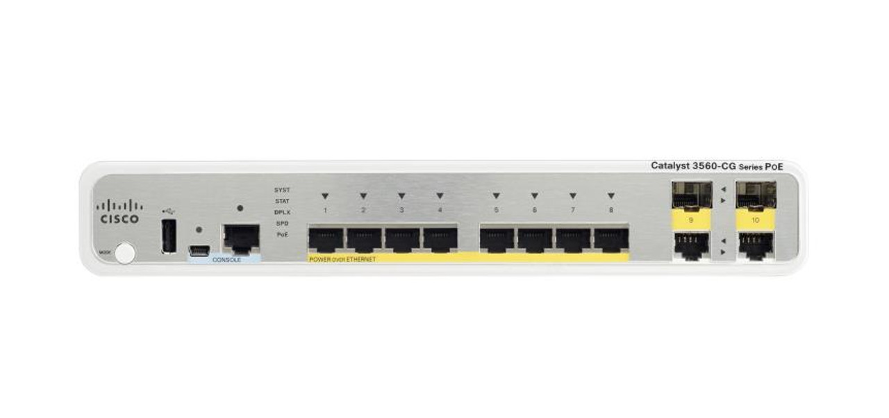 WS-C3560CG-8PC-S Cisco 10-Ports Manageable 8 x POE 2 x Expansion Slots 10/100/1000Base-T PoE Ports Compact Switch (Refurbished)