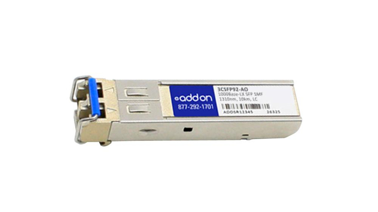 3CSFP92AOTK ADDONICS 1Gbps 1000Base-LX Single-mode Fiber 10km 1310nm Duplex LC Connector SFP (mini-GBIC) Transceiver Module for 3Com Compatible