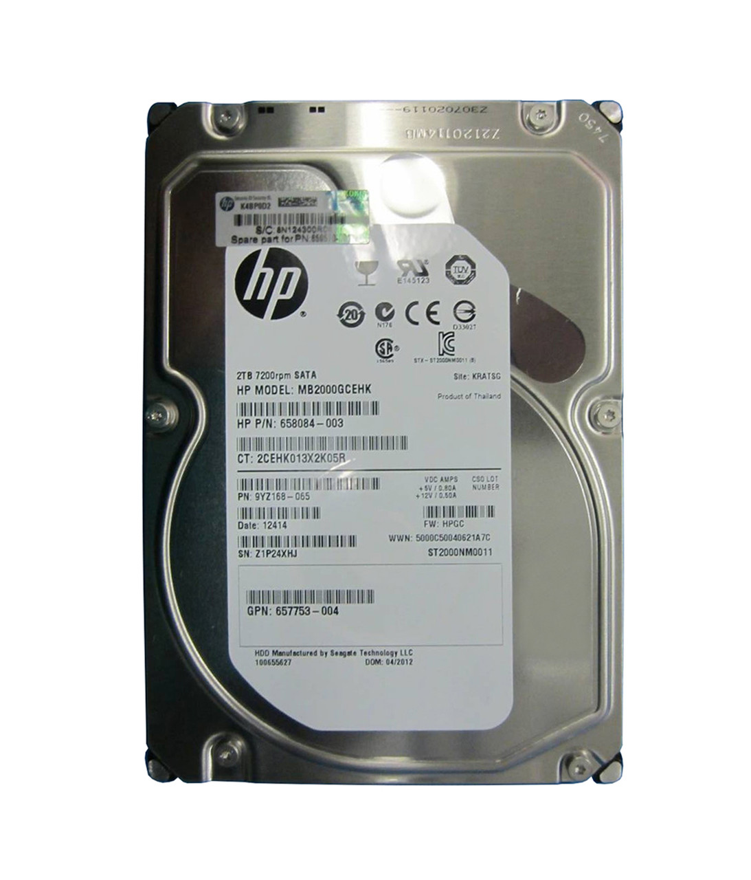 658079-B21-C3 HP 2TB 7200RPM SATA 6Gbps Midline 3.5-inch Internal Hard Drive with Smart Carrier