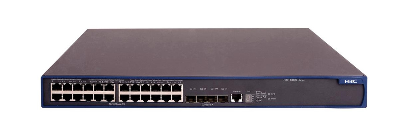 JG304-61101 HP 3600 24 V2 SI 24-Ports 10BASE-T/100BASE-TX RJ-45 Manageable Layer4 Rack-mountable Stackable Switch with 4x SFP (MINI-GBIC) Ports and 2x