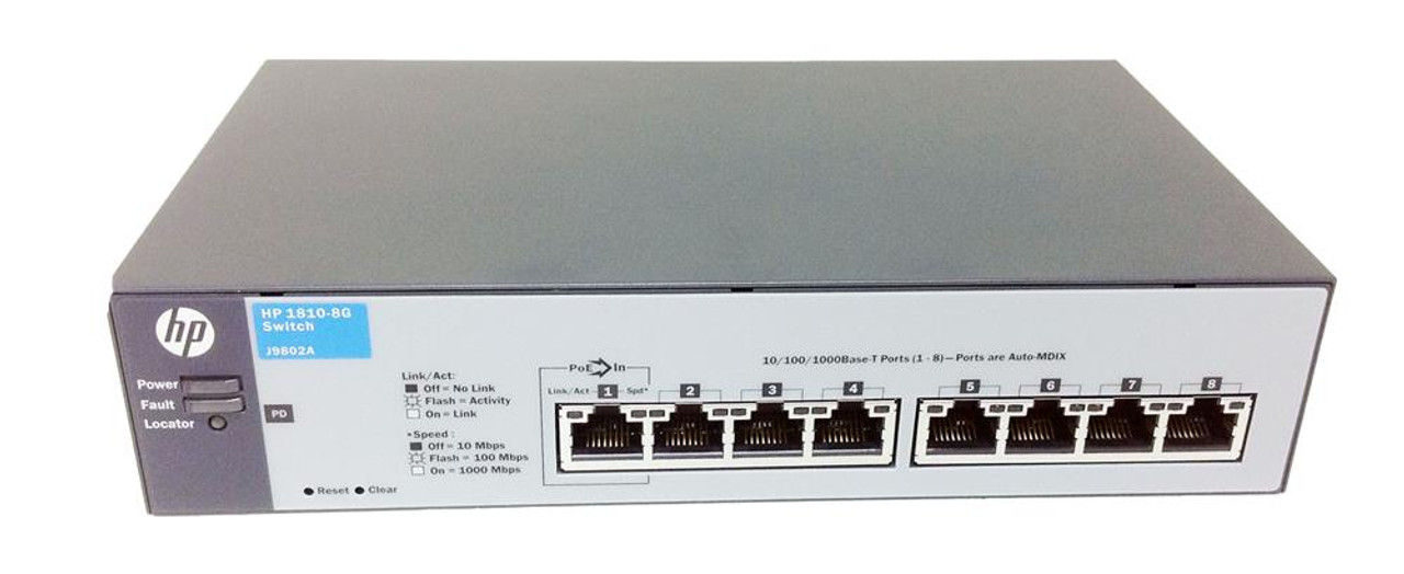J9802AS HP 1810-8G v2 8-Ports RJ-45 1000Base-T Managed Gigabit Ethernet Switch 1U High Rack-mountable (Refurbished)