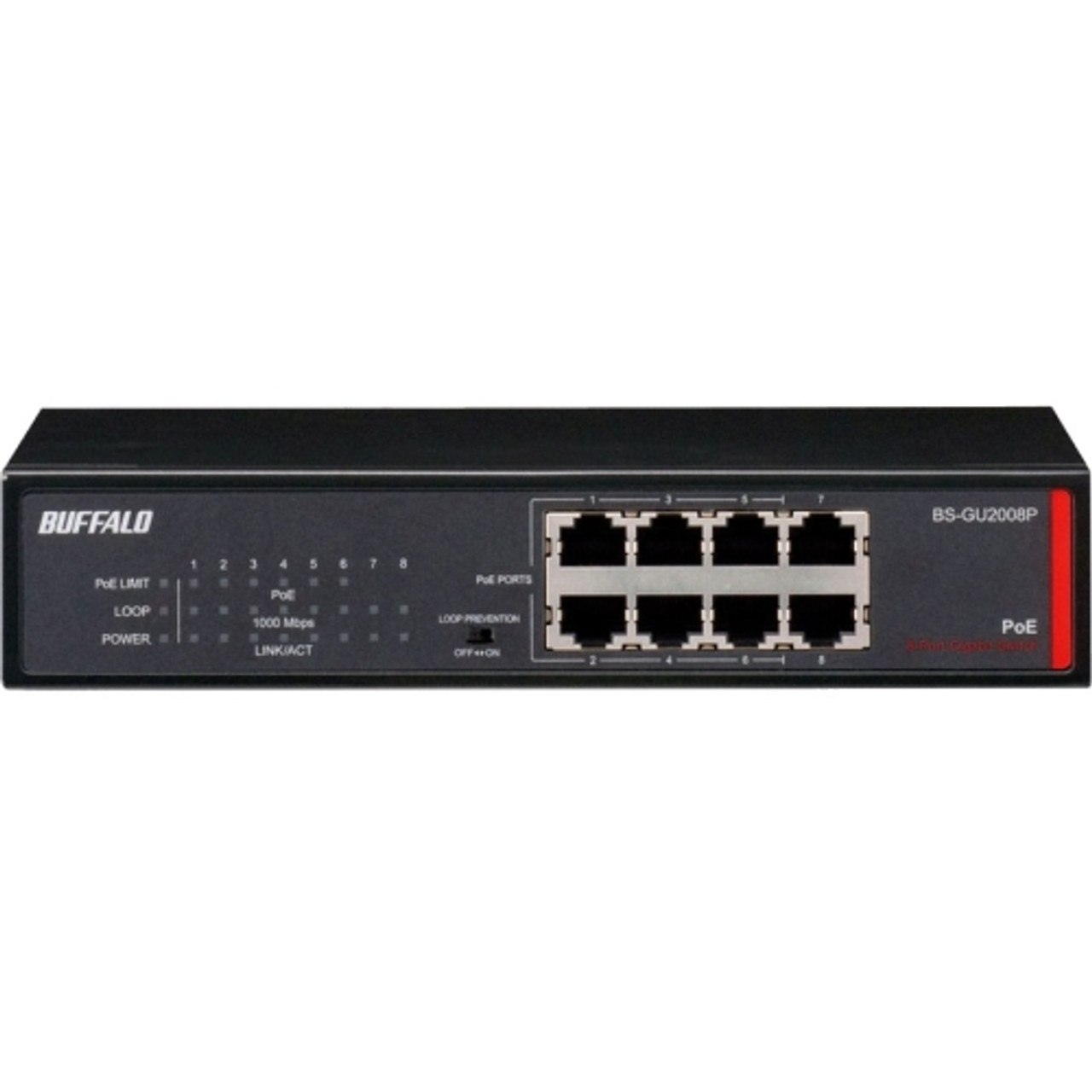 BS-GU2008P Buffalo 8-Ports Desktop Gigabit Green Ethernet High Power PoE Switch (Refurbished)