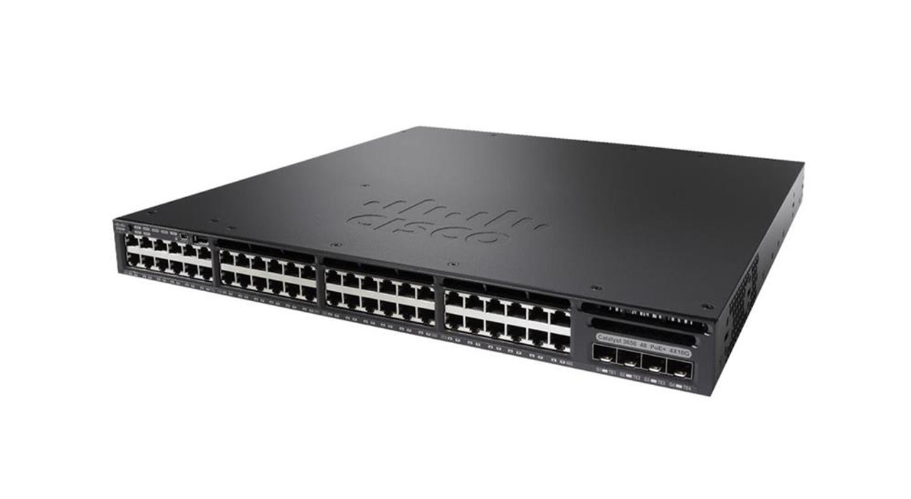 WS-C3650-48FD-E Cisco Catalyst 3650 Series 48-Ports 10/100/1000Base-T RJ-45 PoE+ Manageable Layer4 Rack-mountable 1U and Desktop Switch with 2x SFP+ Ports