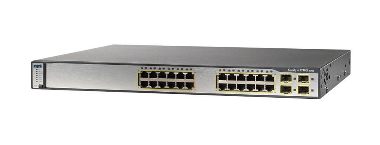 WS-C3750G-24PS-S-DDO Cisco Catalyst 3750g 24-Ports 10/100/1000T RJ-45 PoE Manageable Layer3 Rack Mountable 1U and Stackable Switch with 4x SFP Ports (Refurbished)