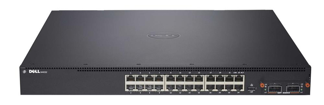 N4032 Dell Networking N4000 Series 24-Ports 10GBase-T RJ-45 10Gbps Gigabit Ethernet Layer 3 Rackmountable Managed Switch with 1x Expansion Slot
