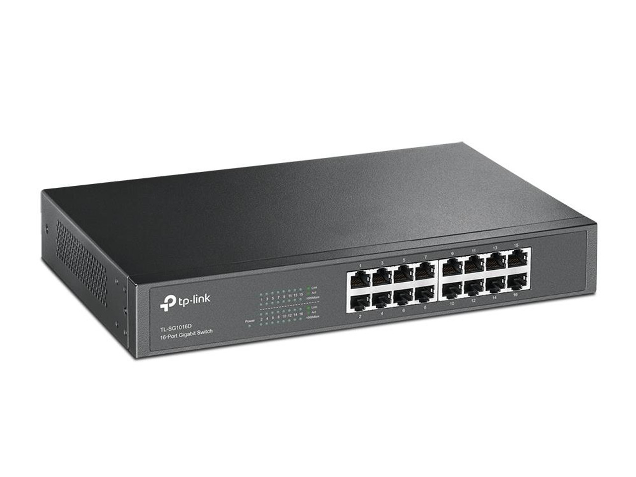 TL-SG1016D TP-LINK 16-Ports Gigabit Desktop/Rackmount Switch 16 10/100/1000M RJ45 Ports metal case (Refurbished)