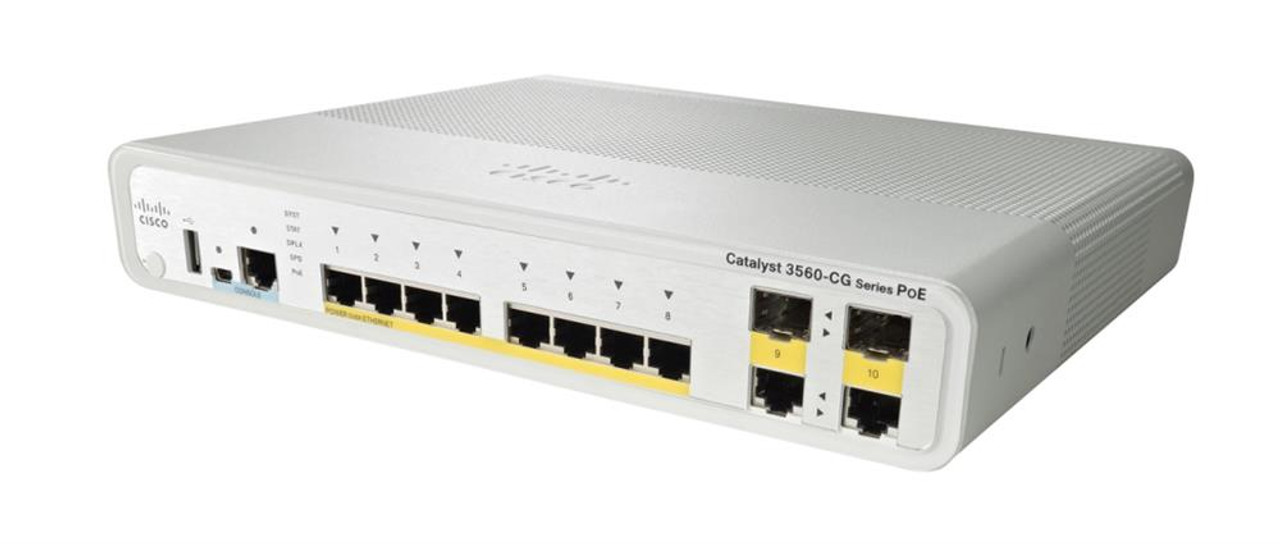 WS-C3560CG-8TC-S-WS Cisco 10-Ports Manageable 8 x POE 2 x Expansion Slots 10/100/1000Base-T PoE Ports Compact Switch (Refurbished)