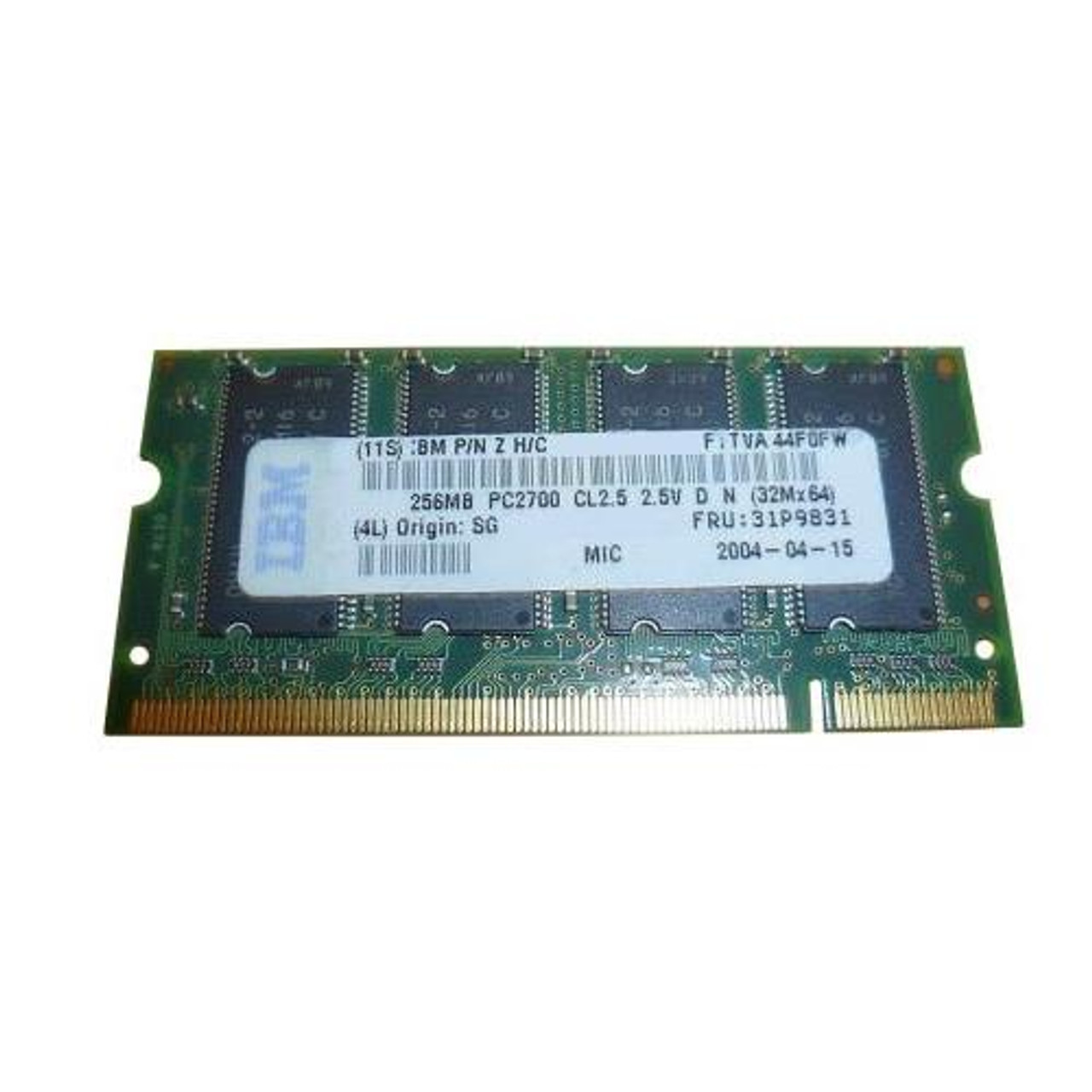 31P9831 IBM 256MB PC2700 DDR-333MHz non-ECC Unbuffered CL2.5 200-Pin SoDimm Memory Module