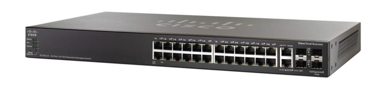 SG500X-24-K9-G5 Cisco SG500X 24-Ports 10/100/1000Base-T RJ-45 Manageable Layer3 Rack-mountable 1U and Desktop Switch with 4x SFP+ Slots (Refurbished)