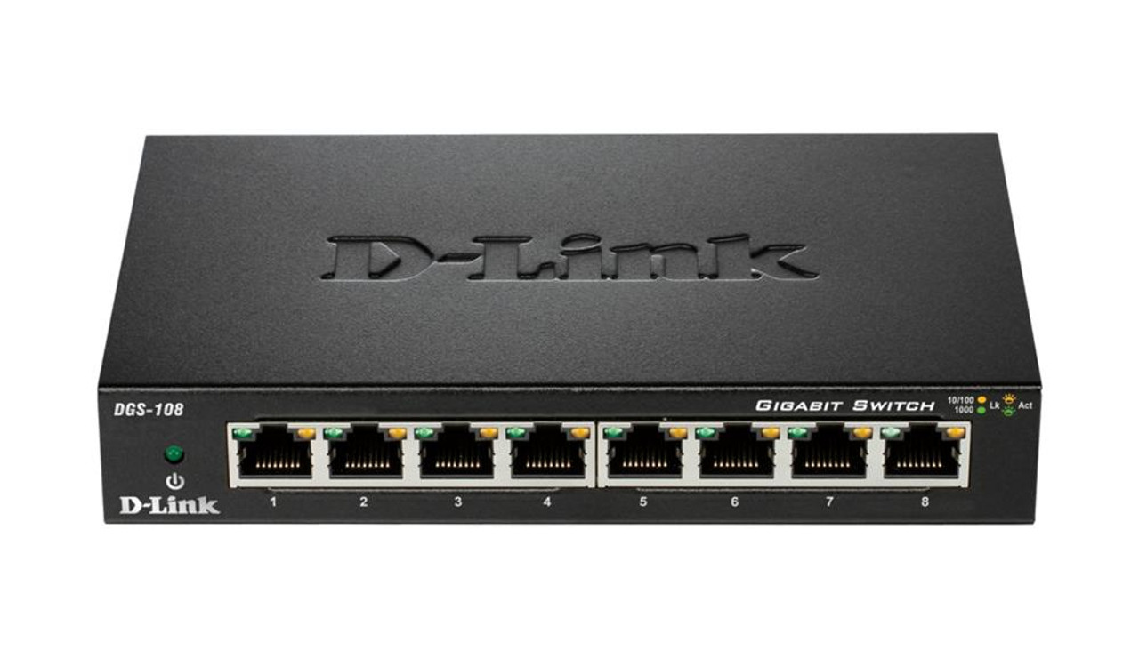 DLDGS108 D-Link DGS-108 8-Ports 10/100/1000Mbps 10/100/1000Base-T Gigabit Unmanaged Desktop Switch (Refurbished)