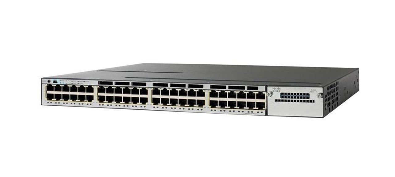 WSC3750X48PLRF Cisco 3750-x 48-Ports 10/100/1000Base-T RJ-45 PoE+ Manageable Layer2 Rack-mountable 1U Stackable Ethernet Switch with 2x Expansion Slots