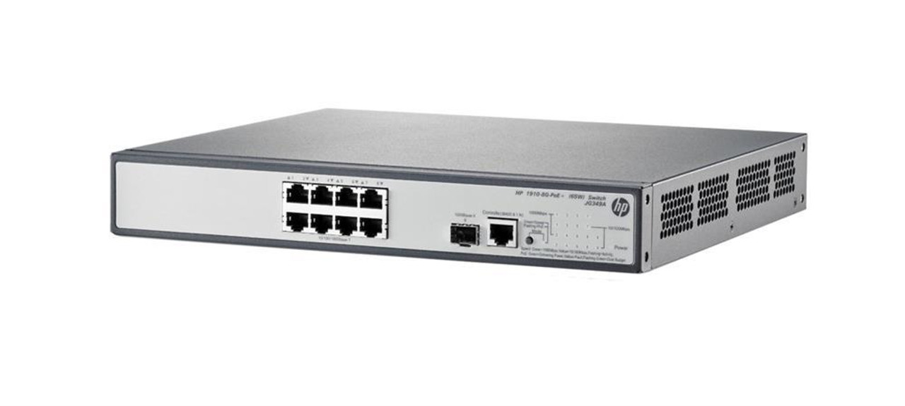 JG349AABA HP 1910-8g-poe+ 8-Ports 10/100/1000Mbps RJ-45 PoE Manageable Layer3 Rack-mountable Ethernet Switch with 1x Gigabit SFP Port (Refurbished)